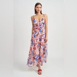 En Saison Arlie Midi Dress with Tie Straps in Blush Blue Floral Size Small NWT